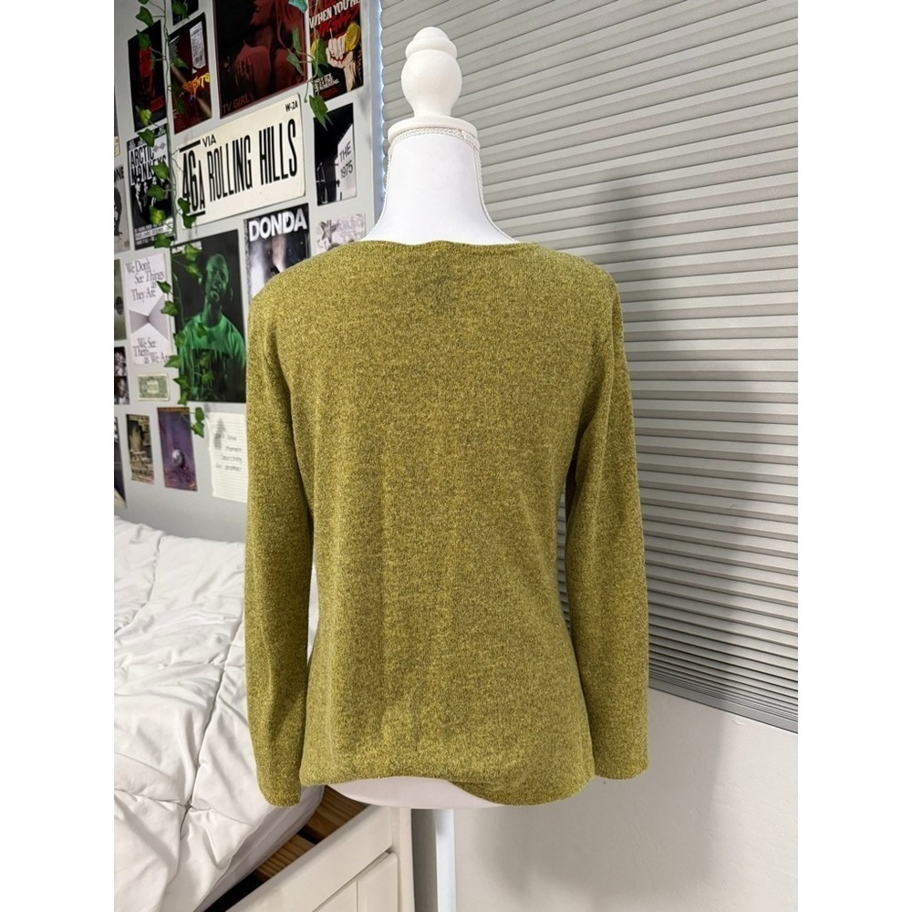 Y2K Clara Sun Woo Womens Top Small Green Knit Ruched Side Stretch USA Made - Picture 2 of 6